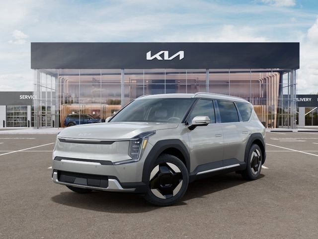 2026 Kia EV9 Wind in Ivory Silver — front three-quarter view